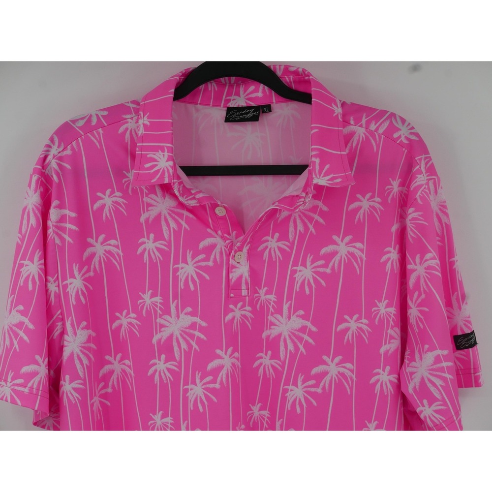 Sunday Swagger Polo Shirt Pink Palm Graphic AOP Stretch Golf Performance Mens XL